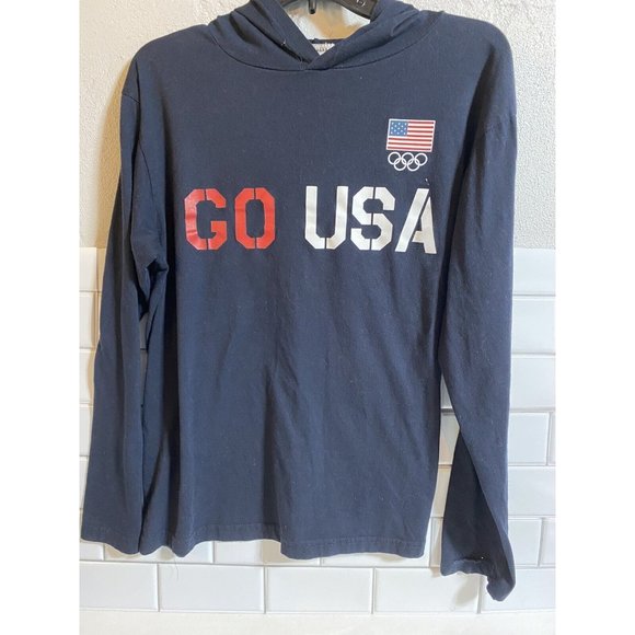 Tops - US Olympic Committee GO USA Women's Navy Blue Hoodie Long Sleeve T Shirt Sz XXL